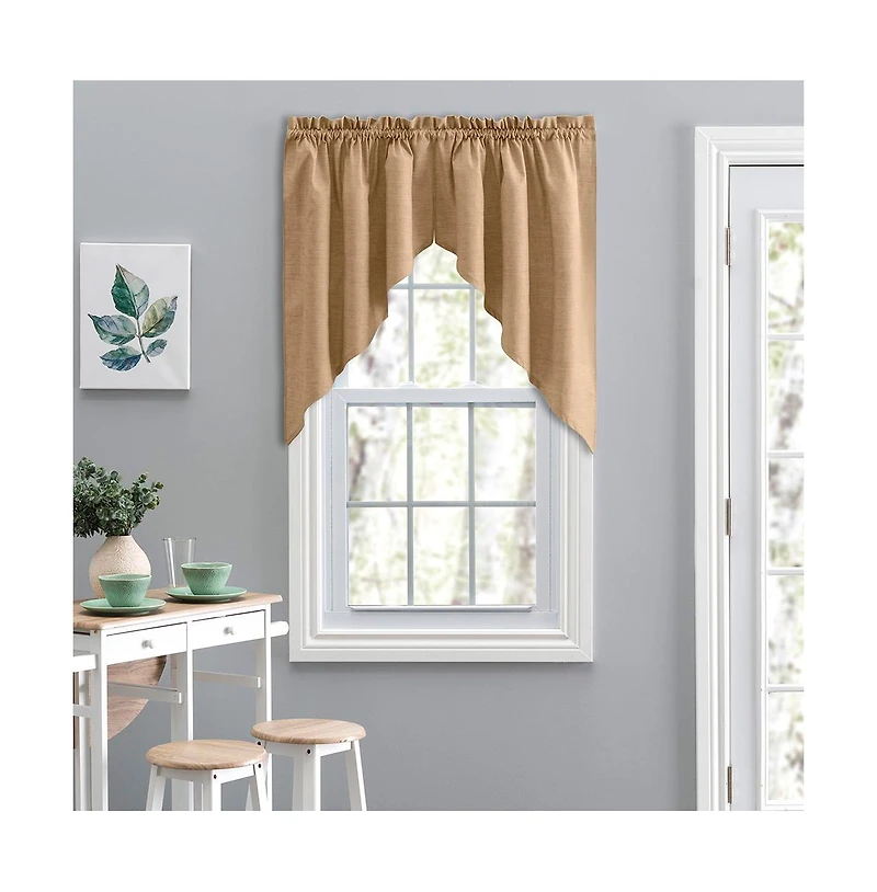 Ellis Lisa Solid Color Poly Cotton 1.5" Rod Pocket Duck Fabric Stylish Tailored Swag 56"x36" Tan