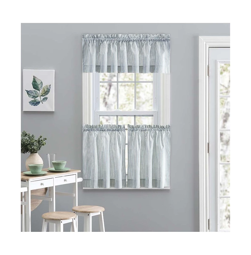 Ellis Curtain Plaza Classic Ticking Stripe Printed on Natural Ground 1.5" Rod Pocket Tailored Tiers 56" x 24
