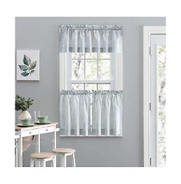 Ellis Curtain Plaza Classic Ticking Stripe Printed on Natural Ground 1.5" Rod Pocket Tailored Tiers 56" x 24