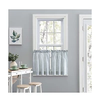 Ellis Curtain Plaza Classic Ticking Stripe Printed on Natural Ground 1.5" Rod Pocket Tailored Tiers 56" x 36" Blue