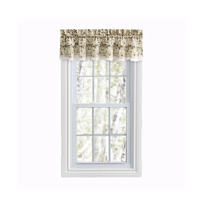 Ellis Curtain Cherries Ruffled 1.5" Rod Pocket Valance for Windows 52" x 12" Natural