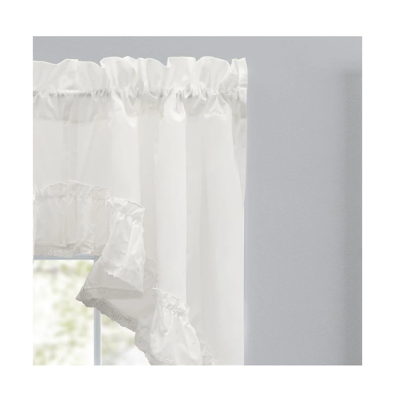 Ellis Curtain Madelyn Ruflled Victorian 1.5" Rod Pocket Swag for Windows Lace Edge 82" x 38" Natural