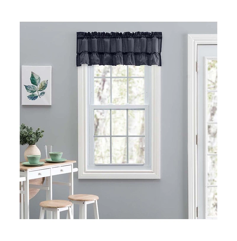 Ellis Stacey 1.5" Rod Pocket High Quality Fabric Solid Color Window Ruffled Filler Valance 54"x13" Navy
