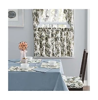 Ellis Curtain Madison Floral Design Printed Natural Ground 1.5" Rod Pocket Tailored Tier 56" x 24" Blue