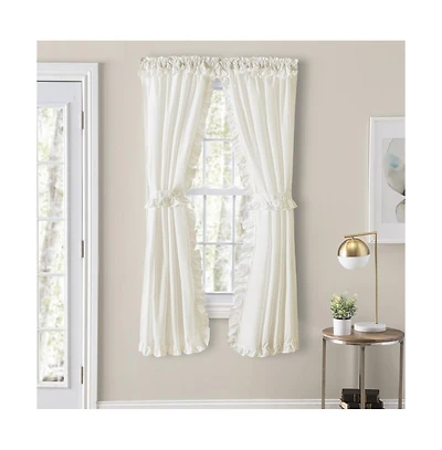 Ellis Home Classic Narrow Ruffle 2-Piece Natural Color Rod Pocket Curtain Panel