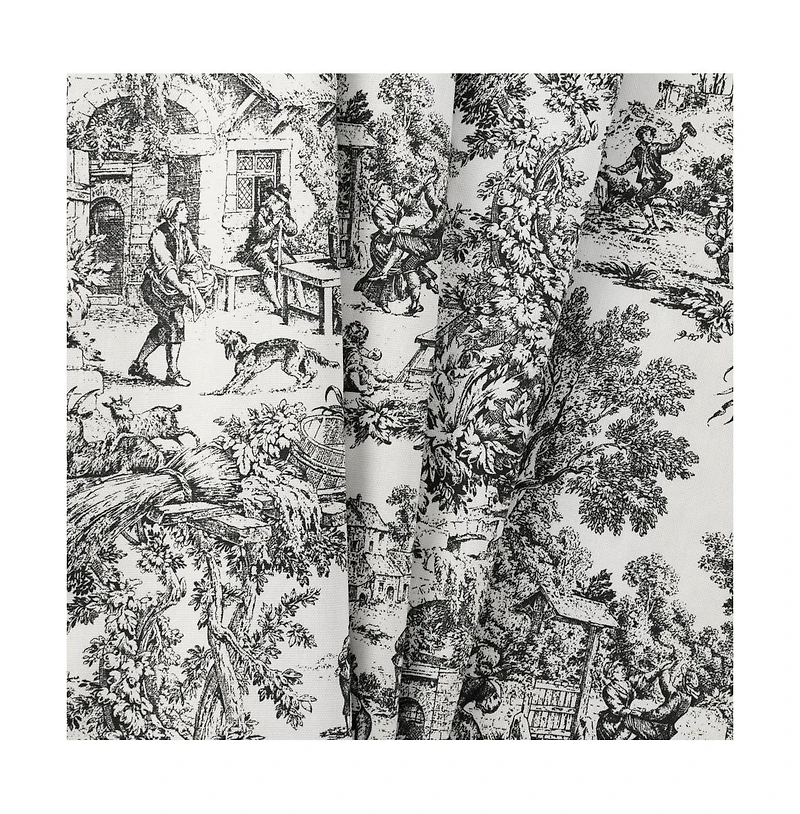 Ellis Curtain Victoria Park Toile Room Darkening Rod Pocket Window Curtain Panel - 68 x 63, Black