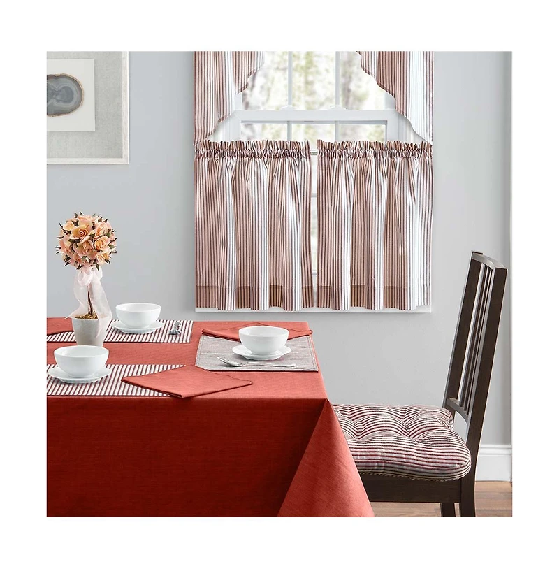 Ellis Curtain Plaza Classic Ticking Stripe Printed on Natural Ground 1.5" Rod Pocket Tailored Swag 56" x 36" Brick