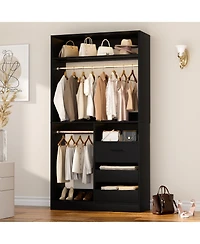 3FT Heavy Duty Closet System, 36'' Free Standing Organizer with 3 Drawers, 2 Hanging Rods and Shelves