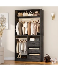 3FT Heavy Duty Closet System, 36'' Free Standing Closet Organizer with 3 Drawers, 2 Hanging Rods and Shelves