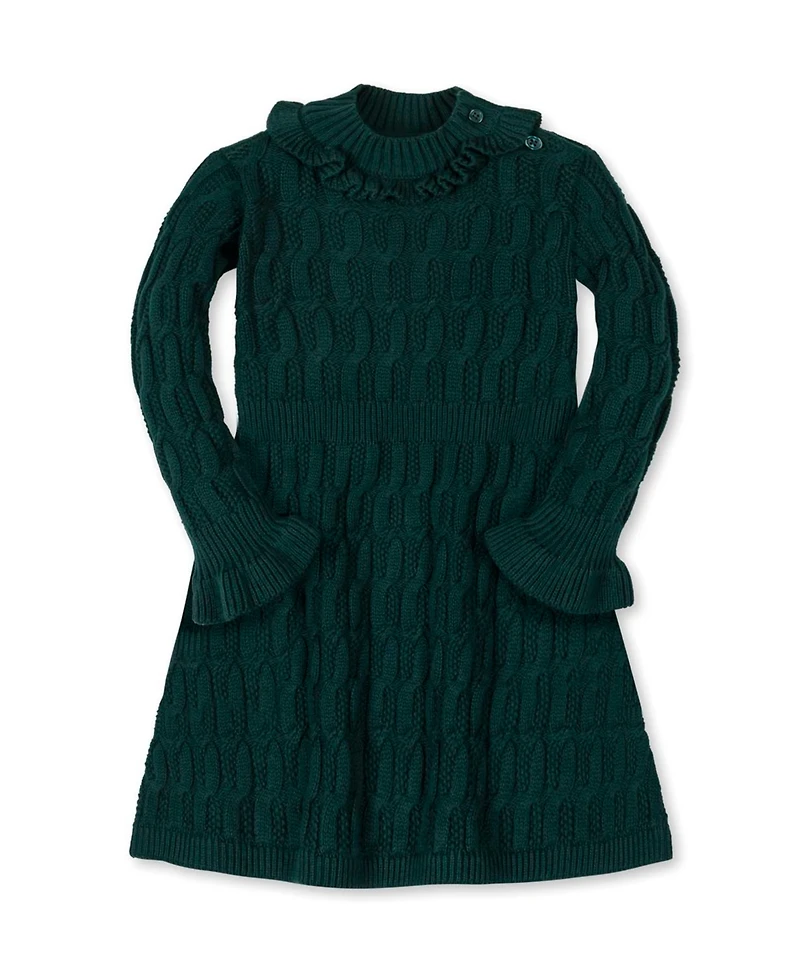 Hope & Henry Little and Big Girls' Organic Ruffle Edge Cable Knit Sweater Dress