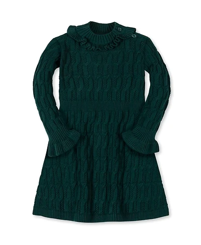 Hope & Henry Little and Big Girls' Organic Ruffle Edge Cable Knit Sweater Dress