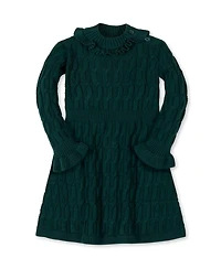 Hope & Henry Little and Big Girls' Organic Ruffle Edge Cable Knit Sweater Dress