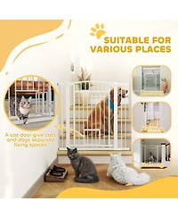 PawHut 30"-41" Dog Gate w/ Cat Door, 3-Inch & 5.5-Inch Extension Kit, 37" H