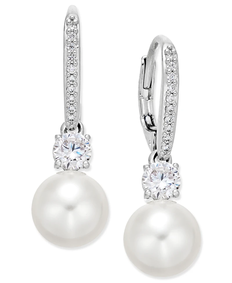 Eliot Danori Silver-Tone Crystal Imitation Pearl Drop Earrings, Created for Macy's