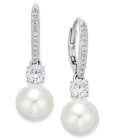 Eliot Danori Silver-Tone Crystal Imitation Pearl Drop Earrings, Created for Macy's