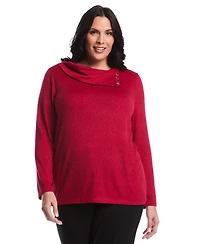 Rafaella Women's Plus Split Collar Long Sleeve Top