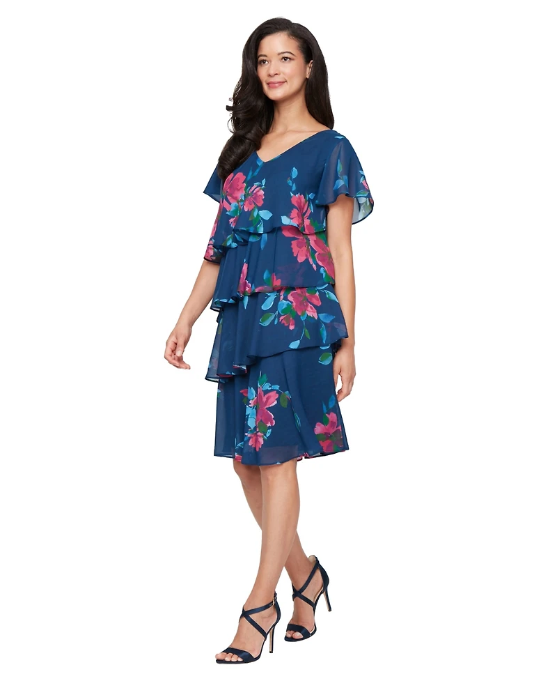 Sl Fashions Women's Printed V-Neck Short Dress