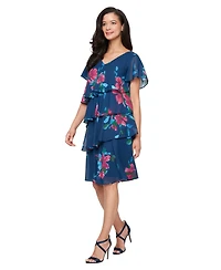 Sl Fashions Women's Printed V-Neck Short Dress