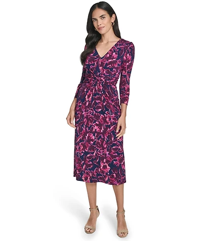 Jessica Howard Women's Puff Shoulder Sleeve Twist Front Midi Dress