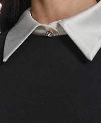 Jessica Howard Women's Combo Bishop Sleeve Shirt Collar with Bow Sheath Dress