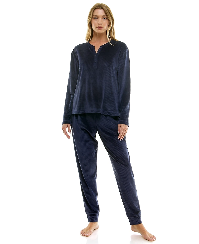 Roudelain Women's 2-Piece Long-Sleeve Henley Neck Top and Joggers Set