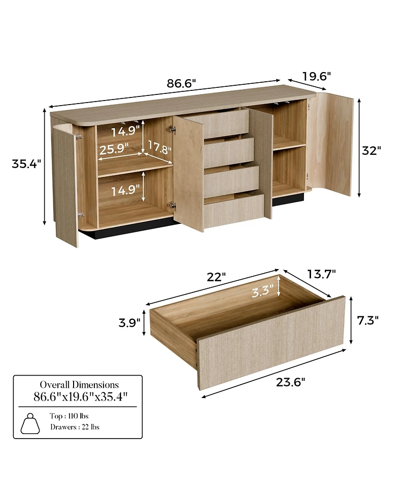 Homsee White Storage Cabinet with Metal Legs, Shelves And Drawers