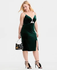 pear culture Trendy Plus Rhinestone Bow Velvet Midi Dress