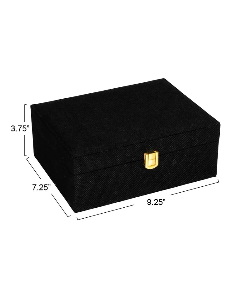 Household Essentials Fabric 2-Layer Jewelry Organizer Box with Clasp Closure, Black