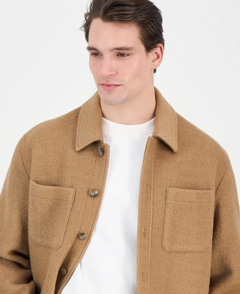 Guess Men's Furry Button-Front Shirt Jacket
