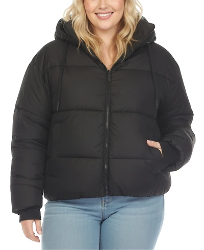 White Mark Plus Quilted Puffer Crop Jacket with Hood