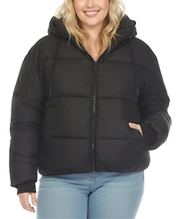 White Mark Plus Quilted Puffer Crop Jacket with Hood