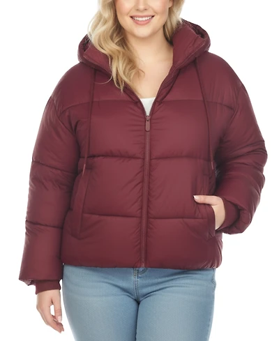 White Mark Plus Quilted Puffer Crop Jacket with Hood