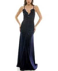 Taylor Women's Ruched Velvet Ruffle V-Neck Dress