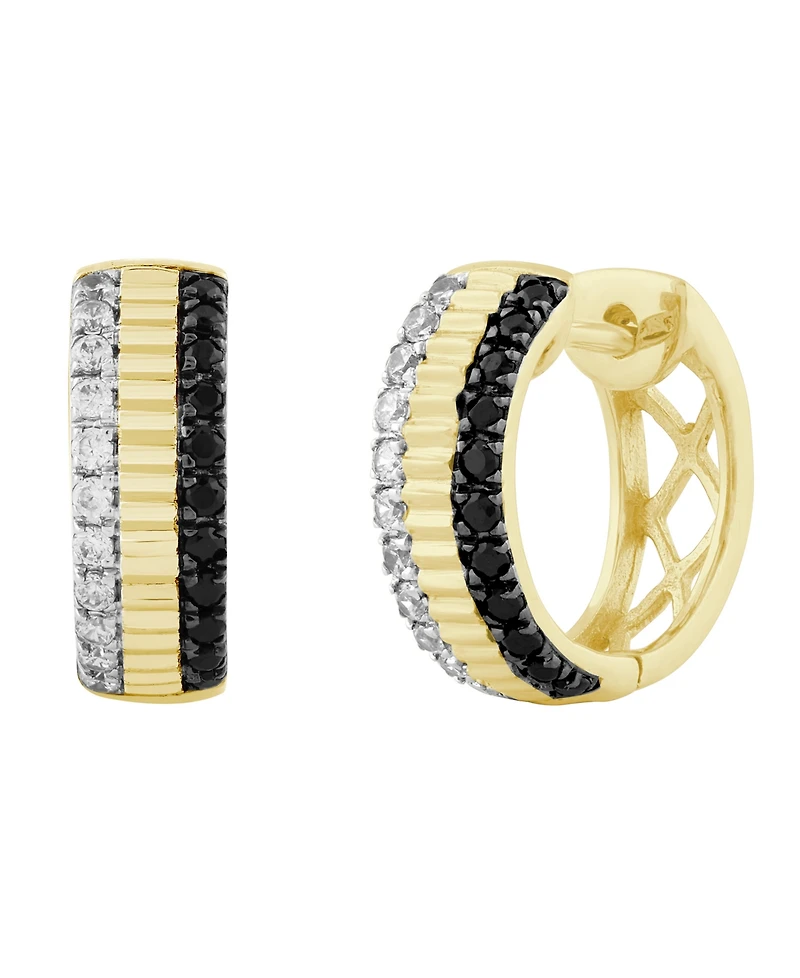 Macy's Diamond Hoop Earrings (1/3 ct. t.w.) in 10K Yellow Gold with White and Black Rhodium