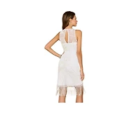 Lara Women's Illusion Neck, Fringe Bridal Short Dress