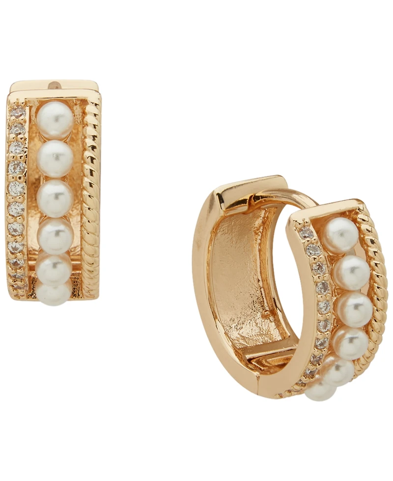 Anne Klein 3-Pc. Cubic Zirconia and Imitation Pearl Gold-Tone Round and Baguette Earrings Set