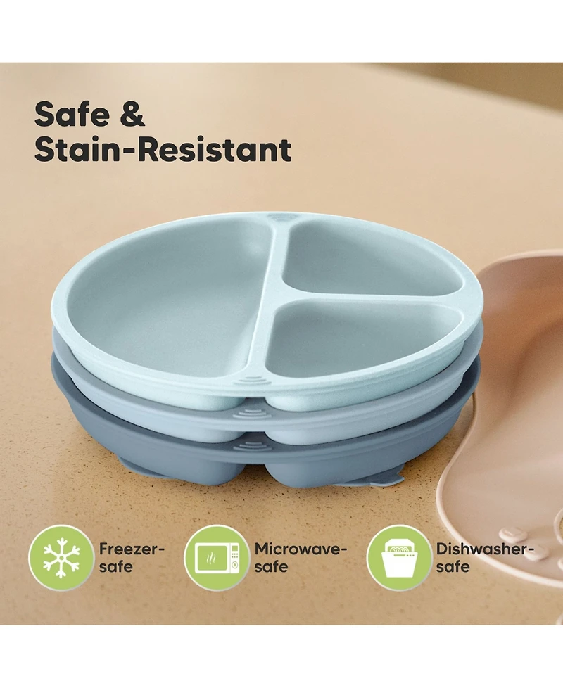 KeaBabies 3-Pack Prep Suction Plates for Baby, 100% Silicone Toddler Plates, Bpa-Free Divided Baby with