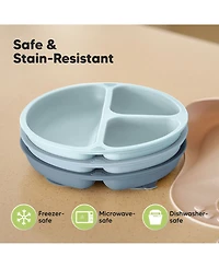 KeaBabies 3-Pack Prep Suction Plates for Baby, 100% Silicone Toddler Plates, Bpa-Free Divided Baby with