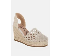 Sea Breeze Woven Lace-Up Espadrille Wedges