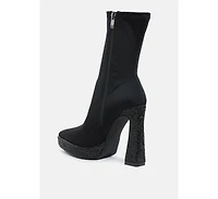 Kasuti Lycra Rhinestone Detail Ankle Boots