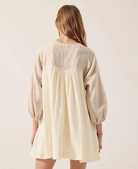 Modenaire Women's Textured Sheer Panel Pintuck Shirt Dress