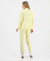 Kasper Womens Stretch Crepe Peak Lapel Jacket Printed Satin Sleeveless Blouse Core Julia Stretch Crepe Mid Rise Pants