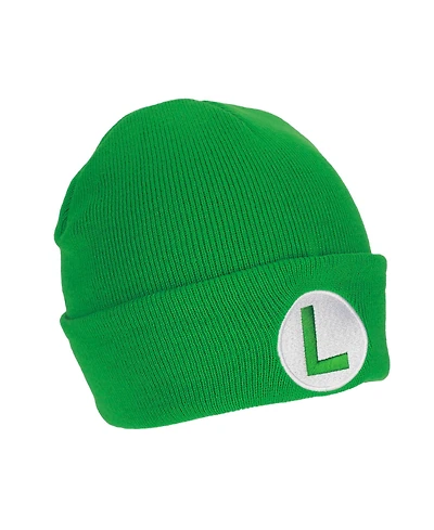 Super Mario Men's Luigi Logo Embroidery Standard Cuff Acrylic Knit Beanie Cuff Beanie