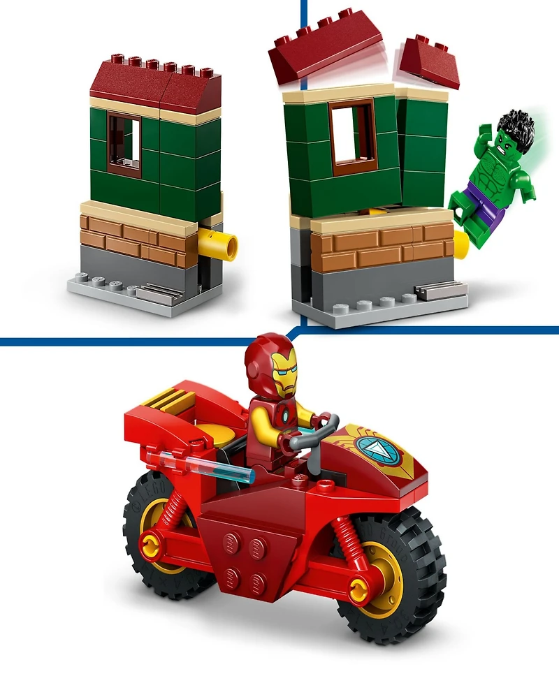Lego Marvel Iron Man with Bike and The Hulk Building Toy 76287, 68-Pieces