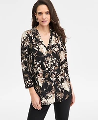 Jm Collection Petite Trop Ity Floral Print Top, Macy's Exclusive