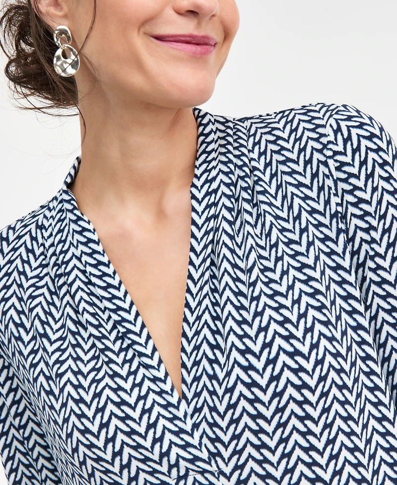 Jm Collection Women's Printed 3/4 Sleeve V-Neck Knit Top, Macy's Exclusive