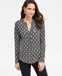 Jm Collection Petite Chloe Tile Long-Sleeve Zipper V-Neck Top, Macy's Exclusive