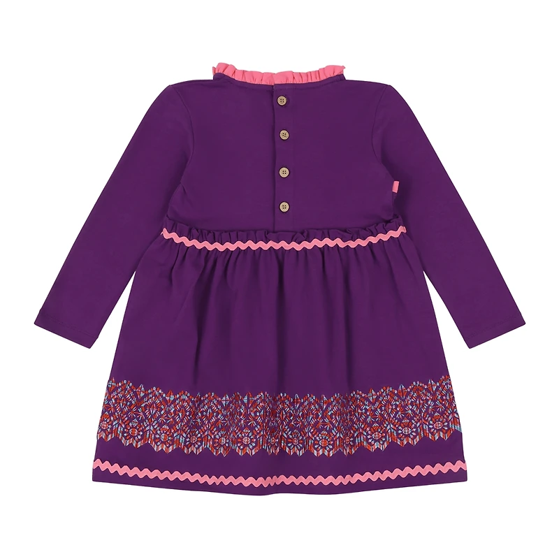 Mixed Up Clothing Big Girls Long Sleeve Ruffle Trim Dress - Purple Multicolor