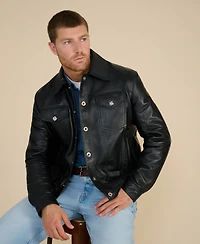 Men's Leather Jacket, Black, Created for Macy's