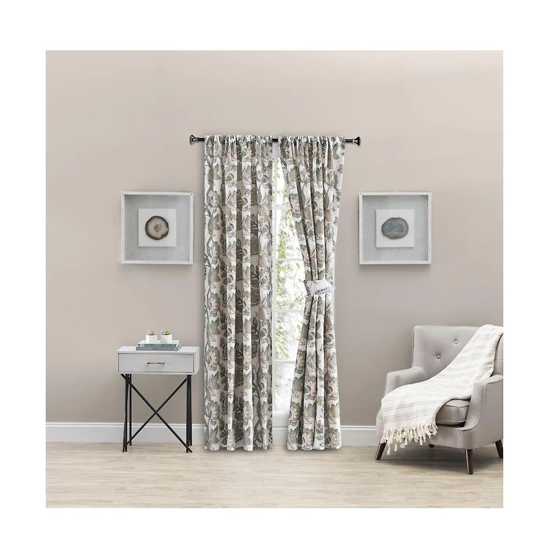 Ellis Curtain Wynette Lined 3" Rod Pocket Curtain Panel Pair with Tiebacks 100" x Grey
